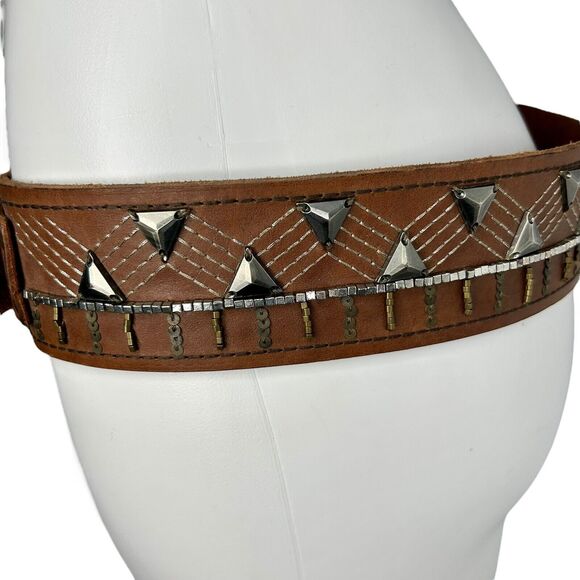 Abercrombie & Fitch Accessories - A&F Leather Belt Beaded Embellished Womens Medium Western Boho Abercrombie Fitch